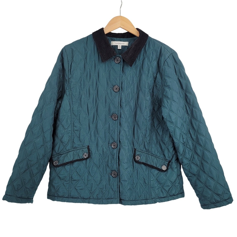 Croft & Barrow Quilted Jacket Women XL Teal Corduroy Trim Barn Coat